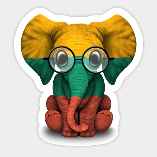 Baby Elephant with Glasses and Lithuanian Flag Sticker by jeffbartels